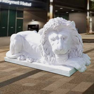 石雕现代趴狮一对汉白玉门口******动物欧式汇丰石狮子雕塑摆件