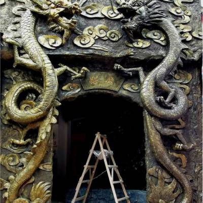 南雄寺庙古建彩绘水泥浮雕壁画背景墙工作室,石雕影壁墙绘公司