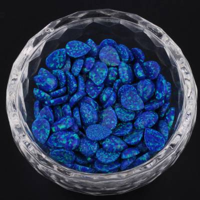 人造澳宝*** 6*8mm梨形平底素面光面镶嵌opal宝石 op05蓝欧泊戒面半