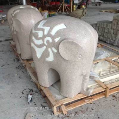 广州肇庆仿砂岩厂 仿砂岩大象 发光透光大象仿砂岩动物雕塑摆件