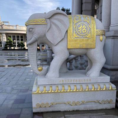 福建石雕大象 汉白玉大理石吉象 家用别墅大门门口门墩摆件