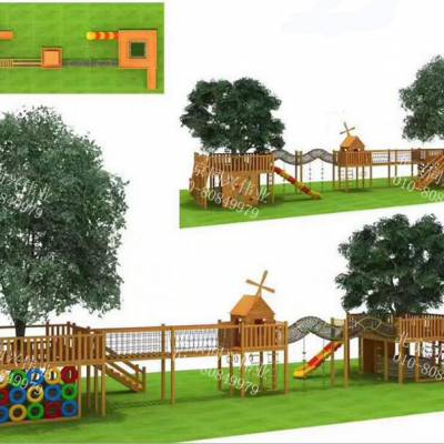 儿童乐园木质滑梯 户外创意大型儿童游乐设施 原木树屋滑梯