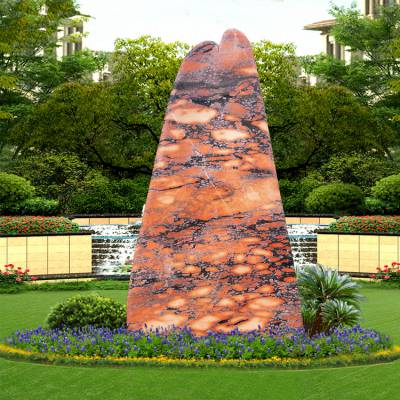 园林景观石门牌石大型晚霞红景观刻字石 2a