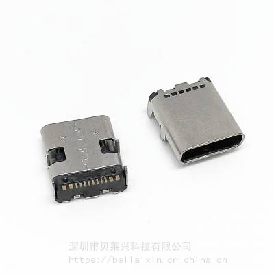 加长TYPE-C16PIN板上母座 四脚插板 有柱 L10.0 USB3.116P加长10.0 六孔