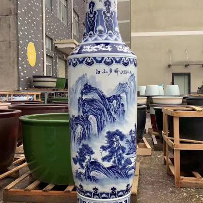 景德镇陶瓷手绘青花瓷落地大花瓶客厅装饰品公司酒店开业乔迁摆件