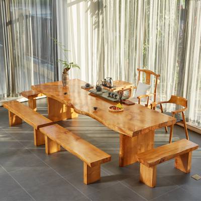 黑檀实木原木大板茶桌椅组合新中式奥坎茶台老板办公桌简约大班台