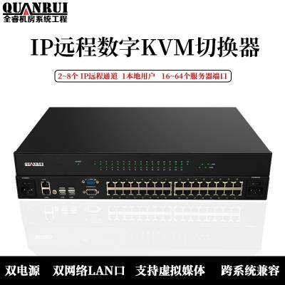 全睿HZ1216 数字KVM切换器多通道2IP远程16口RJ45网口机架式kvm