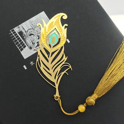 定制中国风创意礼品书签 制作复古典羽毛黄铜书签夹 毕业礼物烤漆工艺品