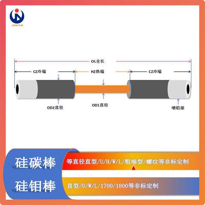 粗端直型硅碳棒高温电炉加热棒/1400碳化硅sic实验炉电热元件