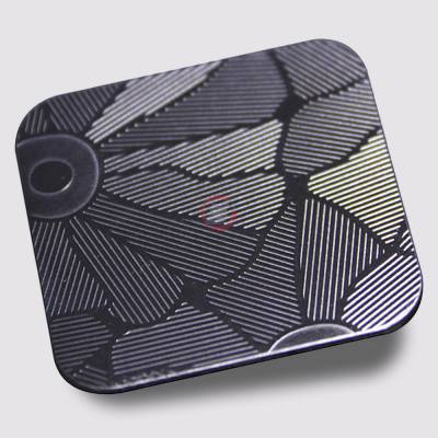 304亮面不锈钢局部雪花纹深蚀刻压花板 镜面黑钛拼色不锈钢深蚀刻压花