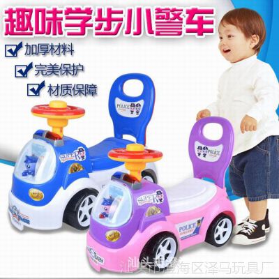 儿童电动助力警车可坐人卡通学步车四轮音乐玩具车安全环保批发