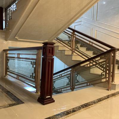 现代艺术追求新中式立柱轻奢铝镀金楼梯扶手安装ysA0069
