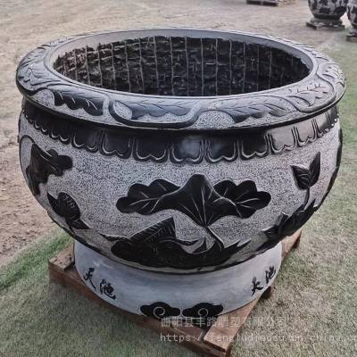 石雕鱼缸 青石鱼缸 石头水槽庭院摆件