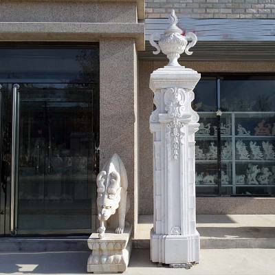 石雕门柱汉白玉欧式实心整体门口柱子大理石浮雕刻花门柱别墅小区门前