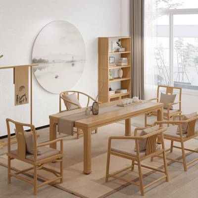 新中式茶桌椅组合实木 办公室套装桌子一体简约禅意功夫茶台1.6米