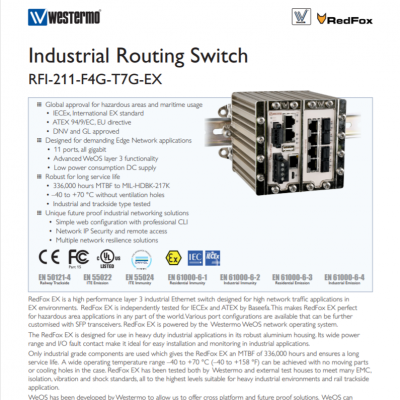 westermo,Redfox工业路由交换机3641-5310 RFI-211-F4G-T7G