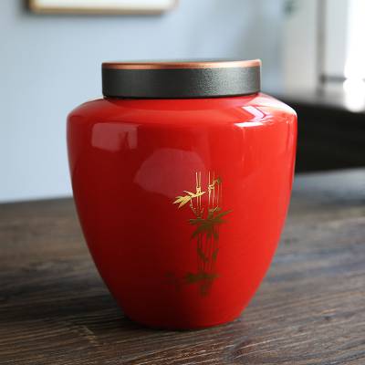 大红色陶瓷罐子带铝合金盖子 喜庆婚庆装喜糖罐 定制礼品陶瓷茶叶罐