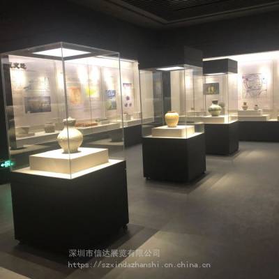 深圳博物馆古董瓷器展示柜恒温恒湿展示柜电动平移展柜全景玻璃展示柜