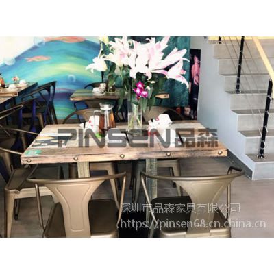 定制老榆木大理石面火锅桌椅组合实木柜下沉式老火锅料理店餐桌椅 美式乡村